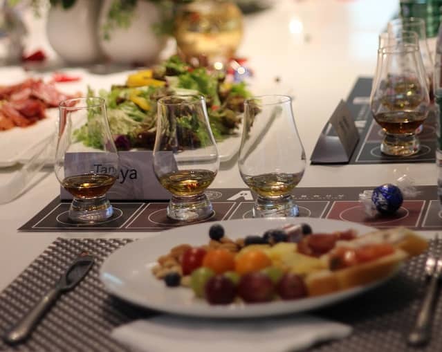 A table set for a whiskey tasting
