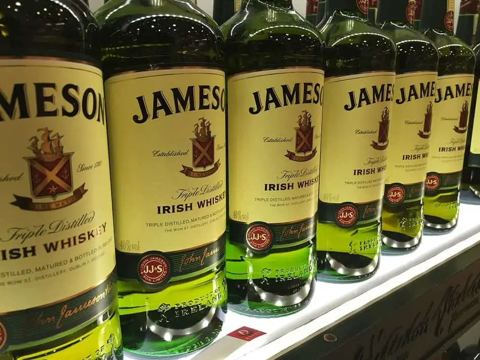 A row of Jameson Irish Whiskeys