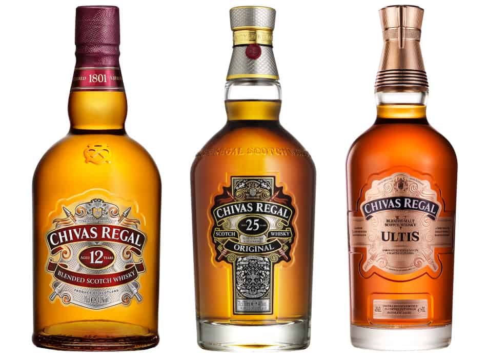 3 bottles of Chivas Regal - the 12, 25 & Ultis