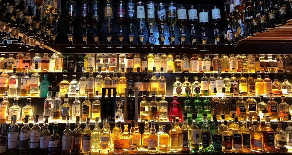 Bar with lots of different whiskeys