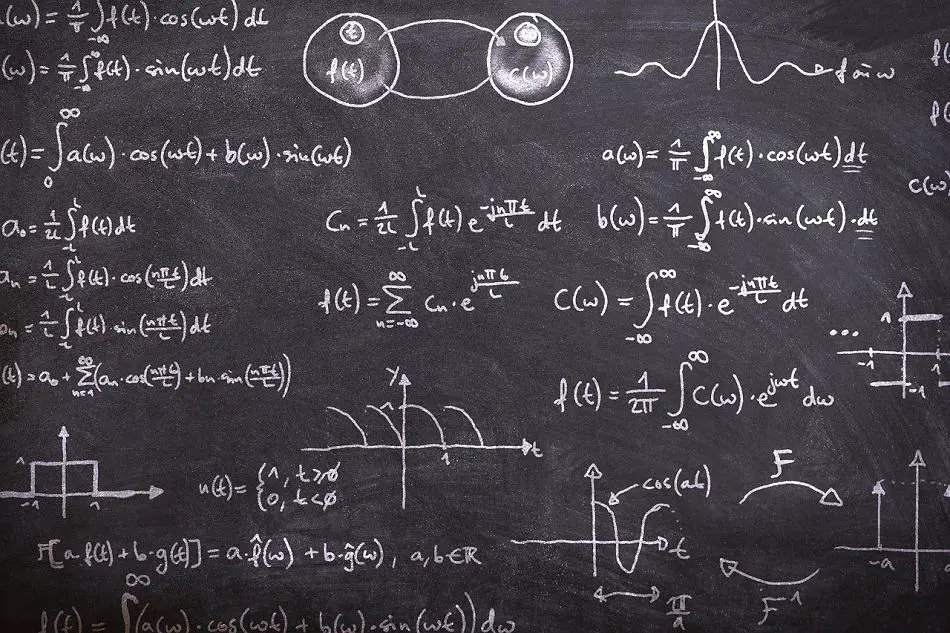 Complicated math formula on blackboard