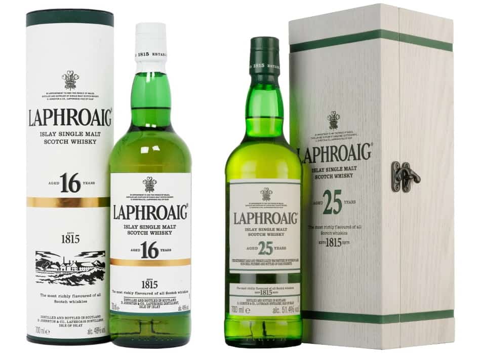 2 bottles of Laphroaig - the 16 & the 25