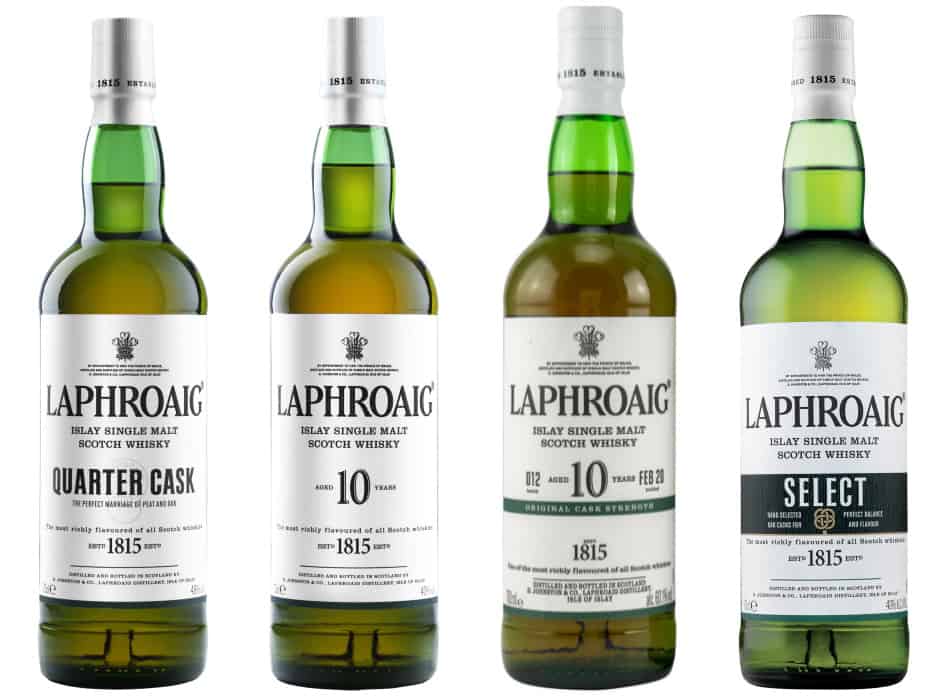 4 bottles of Laphroaig - the Quarter Cask, the 10, the 10 Cask Strength & the Select