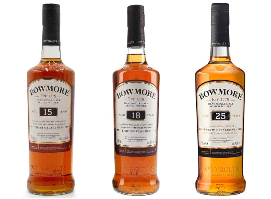 3 bottles of Bowmore - the 15, the 18 & the 25