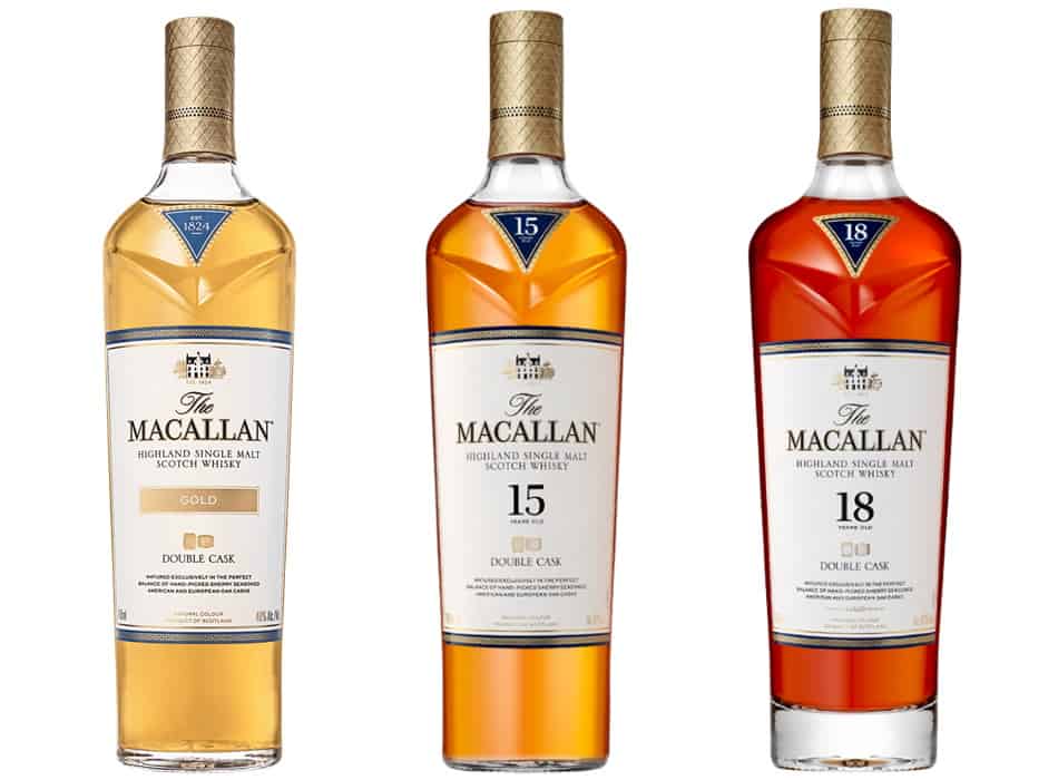 3 bottles of Macallan - the Double Cask Gold, the Double Cask 15 & the Double Cask 18