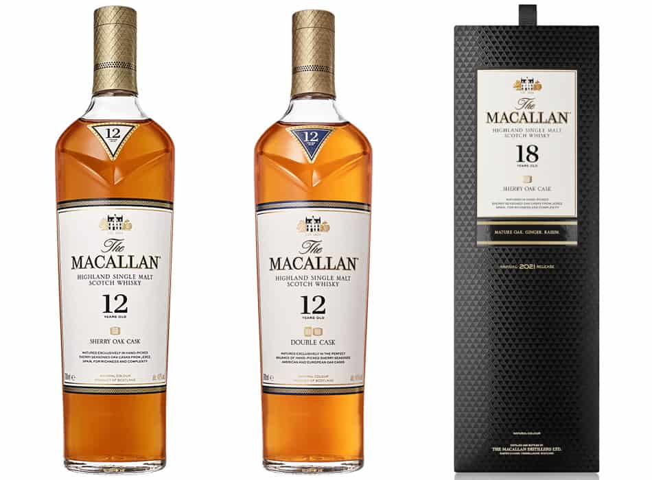 3 bottles of Macallan - the Sherry Oak Cask 12, the Double Cask 12 & the Sherry Oak Cask 18
