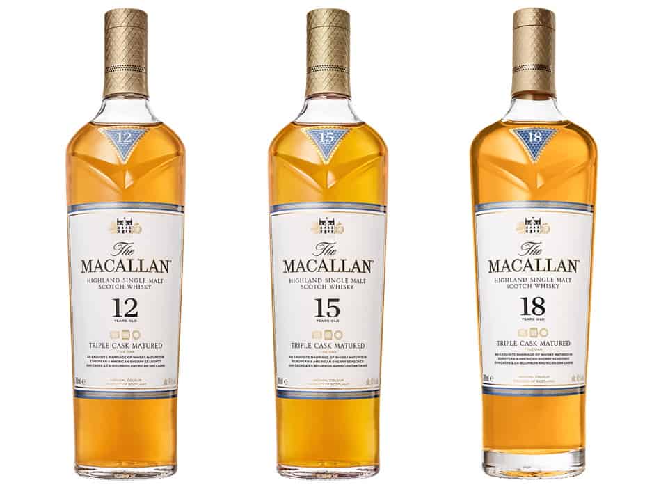 3 bottles of Macallan - the Triple Cask Matured 12, the Triple Cask Matured 15 & the Triple Cask Matured 18