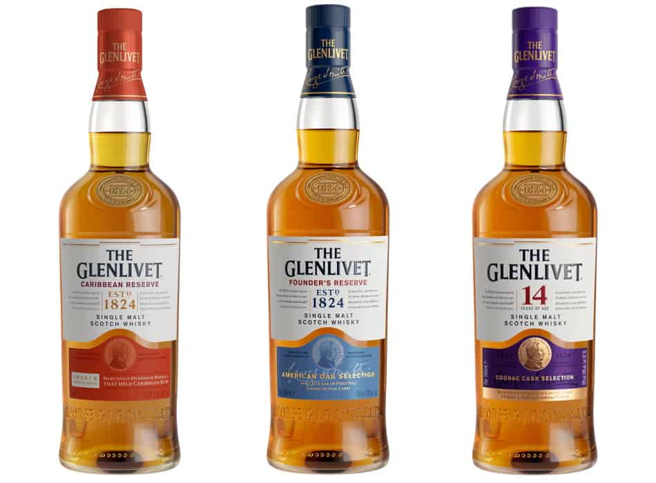 3 bottles of Glenlivet – the Caribbean Reserve, the Founder’s Reserve & the 14