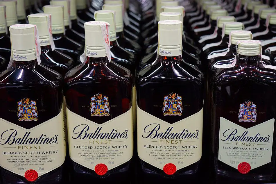 Lots of bottles of Ballantine's whiskey