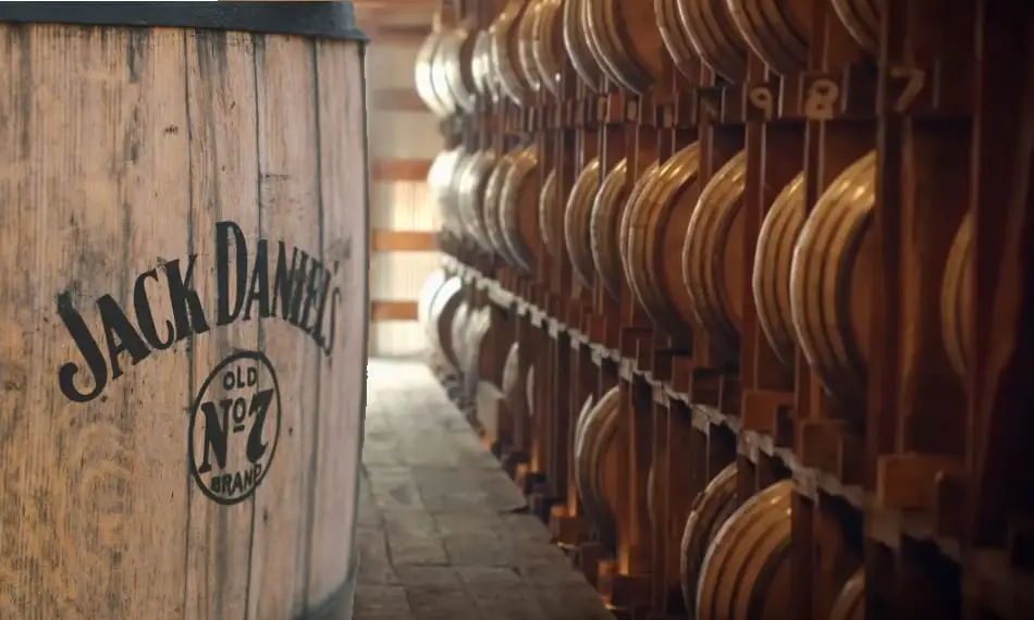 Stacks of barrels inside the Jack Daniel’s warehouse