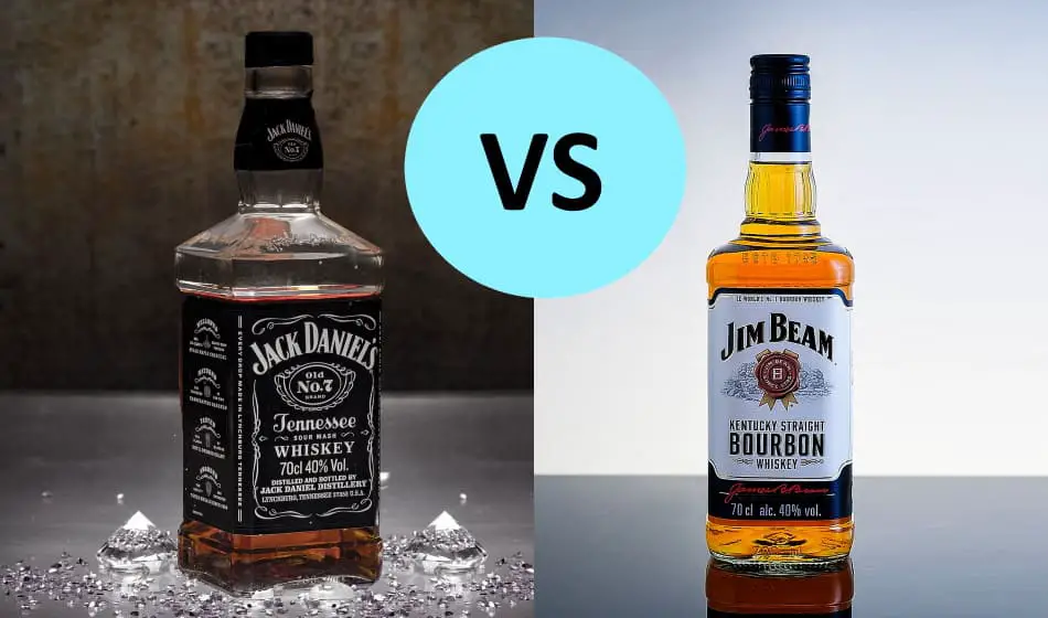 A bottle of Jack Daniel’s and a bottle of Jim Beam