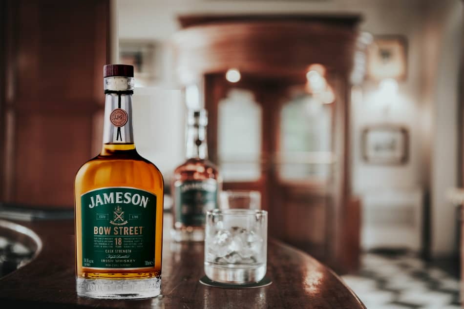 A bottle of Jameson Bow Street 18 Years on a bar counter