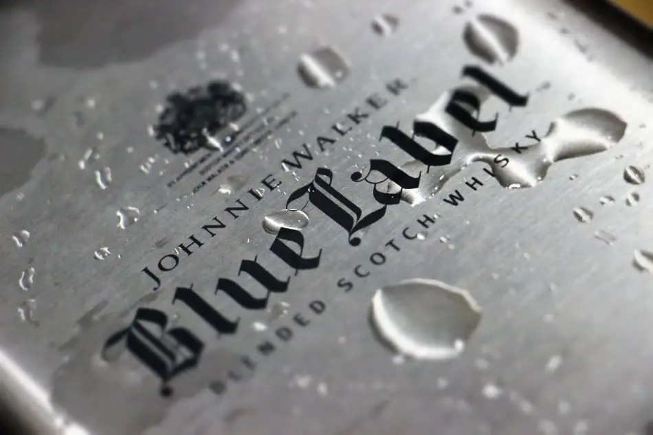 Close up of a bottle of Johnny Walker Blue Label