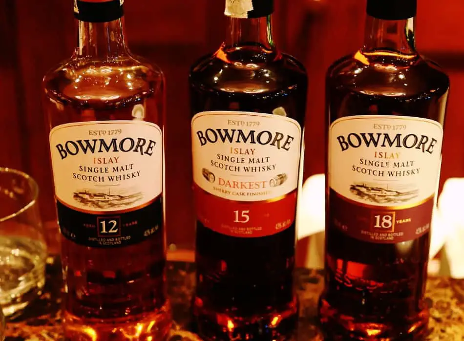 3 bottles of Bowmore with different ages