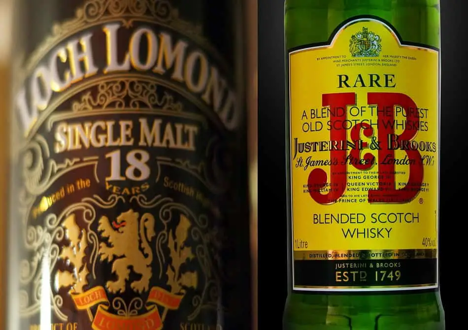 A bottle of Scotch and a bottle of single malt