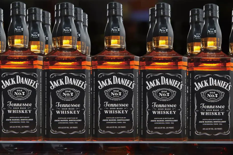 Bottles of Jack Daniel’s on the shelf of a liquor store