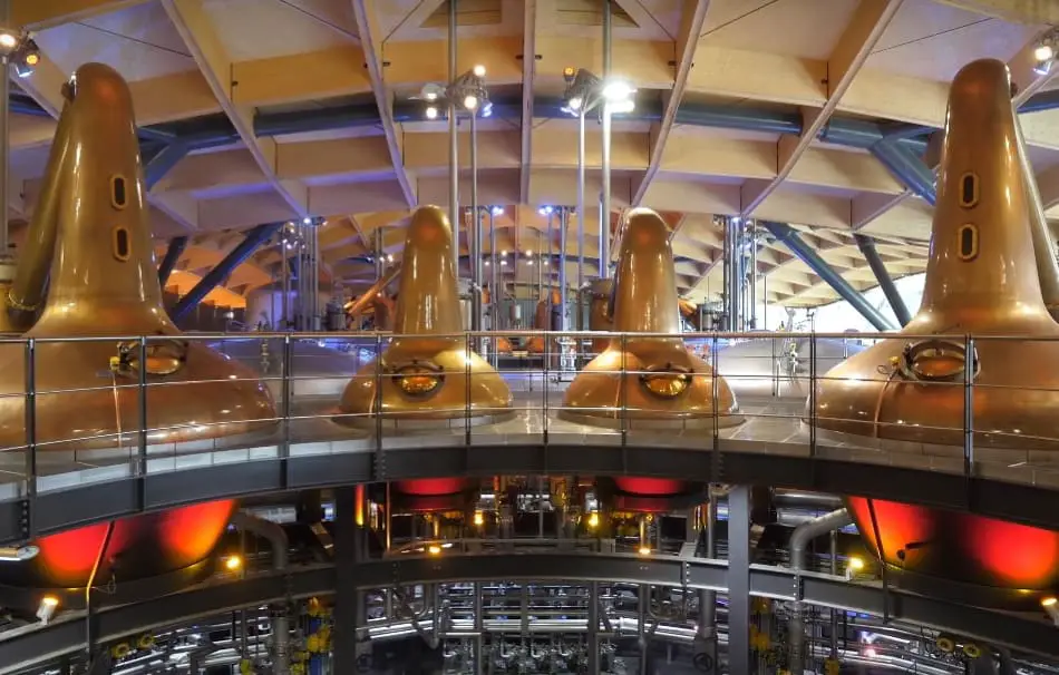 Macallan stills distilling alcohol for whiskey