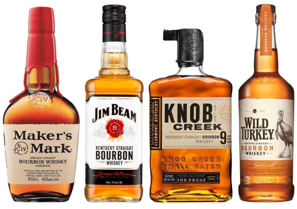 4 bottles of bourbon - Maker's Mark, Jim Beam Knob Creek and Wild Turkey