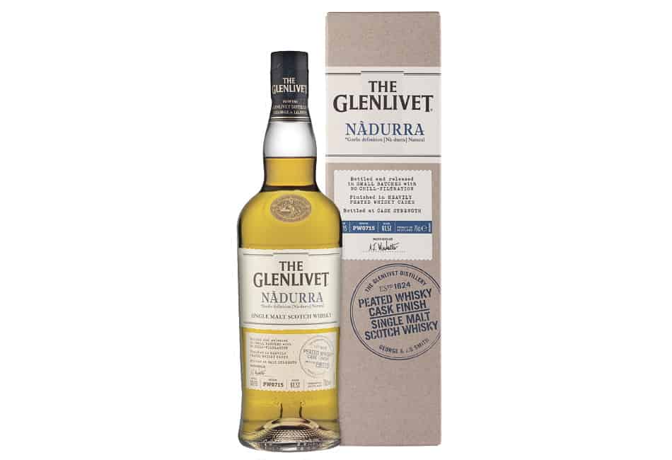A bottle of Glenlivet Nàdurra Peated Whisky Cask Finish