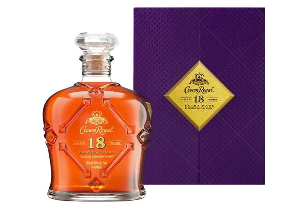 A bottle of Crown Royal 18 Years Extra Rare