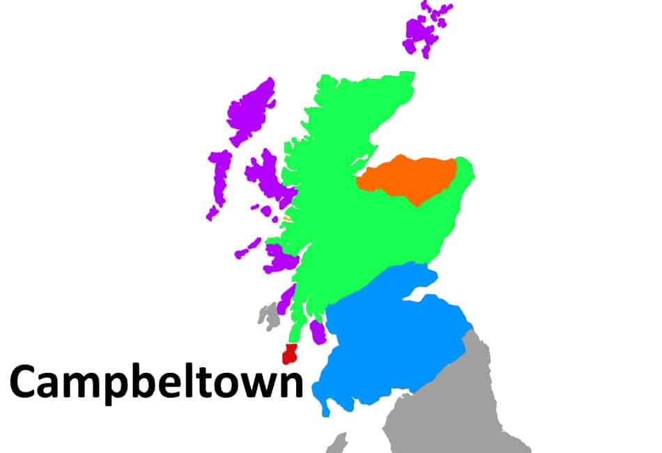 A map showing the Scotch whisky region of Campbeltown