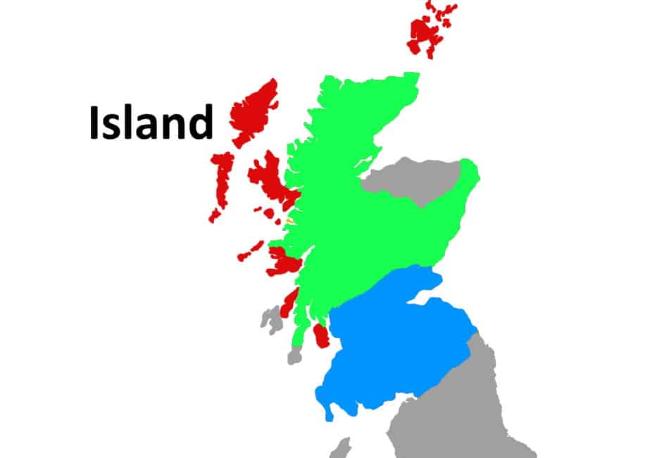 A map showing the Scotch whisky region of Island