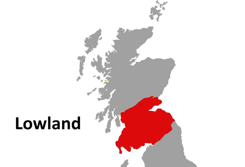 A map showing the Scotch whisky region of Lowland