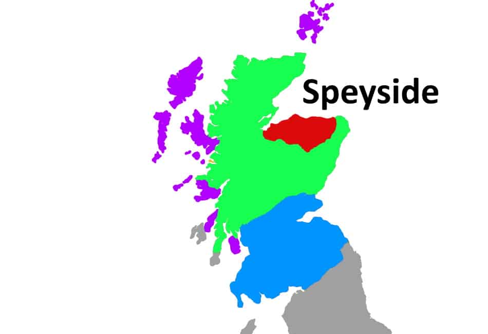 A map showing the Scotch whisky region of Speyside
