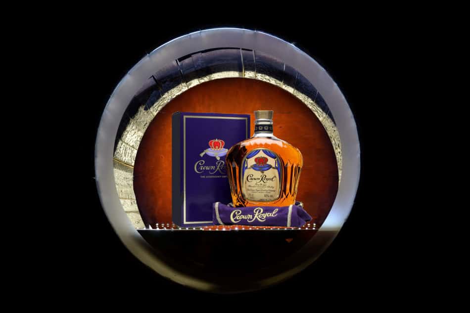 A bottle of Crown Royal whiskey stored in a safe place
